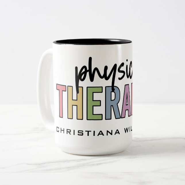 Custom Name Physical Therapist PT Gifts Two-Tone Coffee Mug (Front Left)
