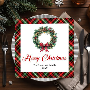 Custom Name Pine Wreath Christmas Napkin Design