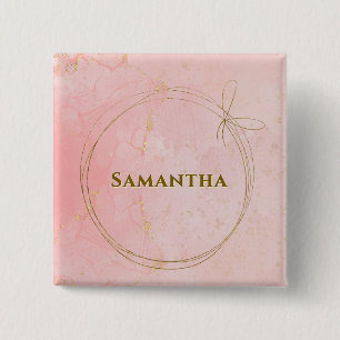 Custom Name Pink and Gold Square 15 Cm Square Badge