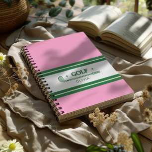 Custom Name Pink and Green golf lover Notebook