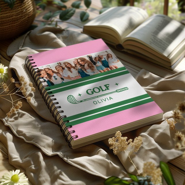 Custom Name Pink and Green golf lover photo Notebook (Creator Uploaded)