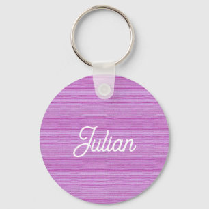 Custom name pink and white stripes key ring