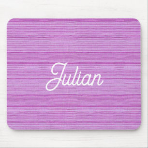 Custom name pink and white stripes mouse pad