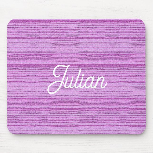 Custom name pink and white stripes mouse pad (Front)