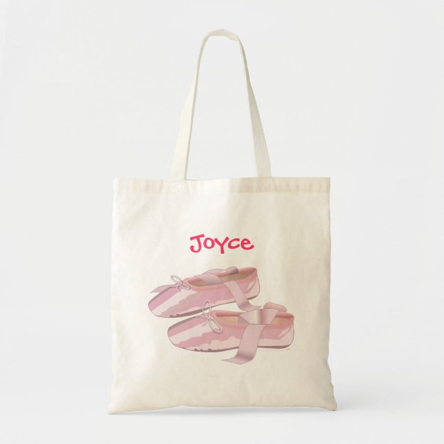 Custom Name Pink Ballet Shoes Tote Bag Template (Front)