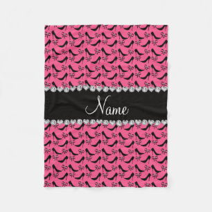 Custom name pink black high heels bow diamonds fleece blanket