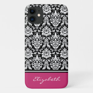 Custom Name Pink Black White Damask Case-Mate iPhone Case