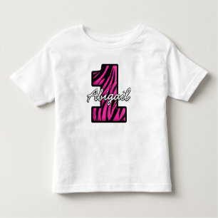 Custom Name Pink Black Zebra One Year Old Toddler T-Shirt
