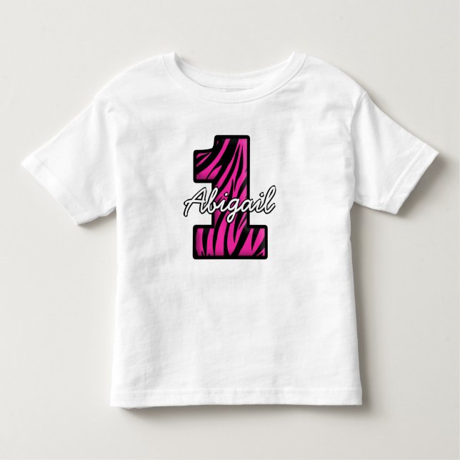 Custom Name Pink Black Zebra One Year Old Toddler T-Shirt (Front)