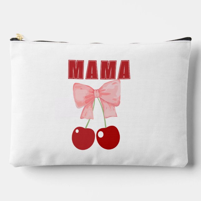 Custom name, Pink Bow and Red Cherries Coquette Accessory Pouch (Front)