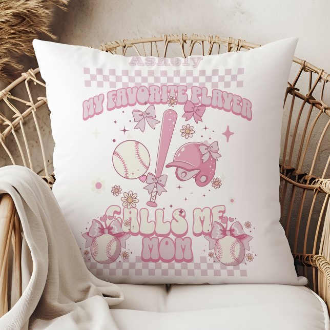 Custom Name Pink Bow Baseball Cushion (Creator Uploaded)