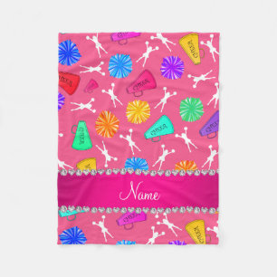 Custom name pink cheerleading pompoms fleece blanket