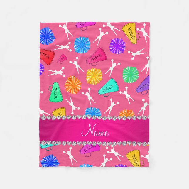 Custom name pink cheerleading pompoms fleece blanket (Front)