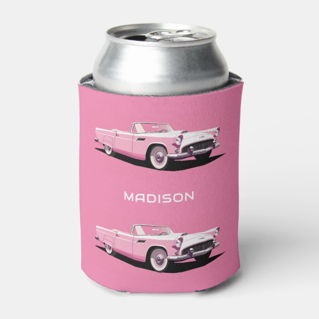Custom Name Pink Classic Car Can Cooler (Can Front)