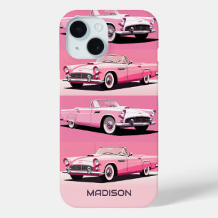 Custom Name Pink Classic Car iPhone 15 Case