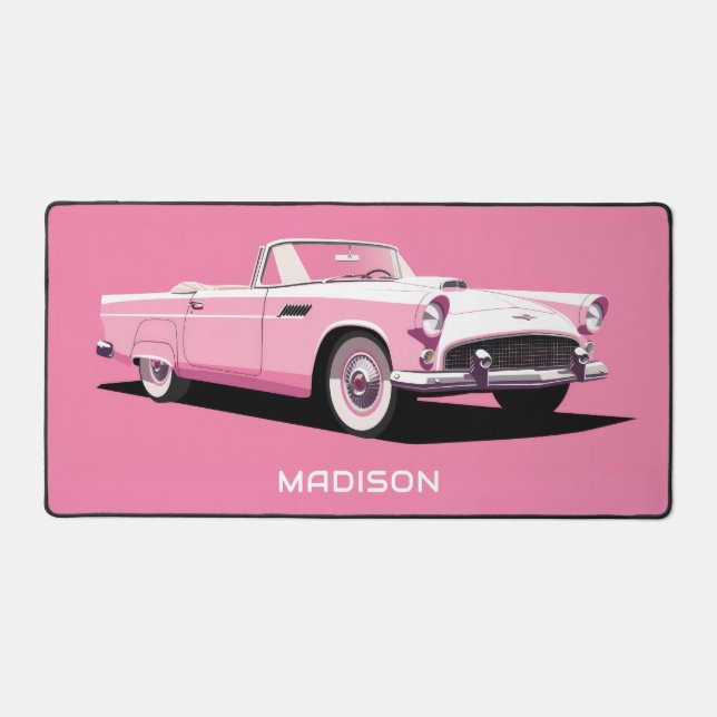 Custom Name Pink Classic Car Desk Mat (Front)