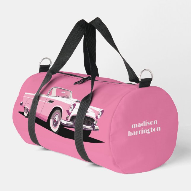 Custom Name Pink Classic Car Duffle Bag (Left Corner)
