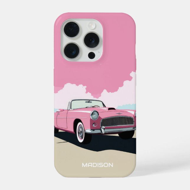 Custom Name Pink Classic Car iPhone Case (Back)