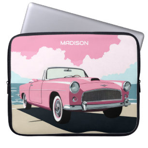 Custom Name Pink Classic Car Laptop Sleeve