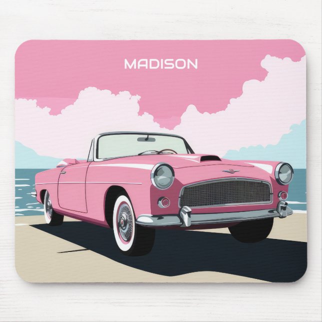 Custom Name Pink Classic Car Mouse Pad (Front)