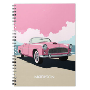 Custom Name Pink Classic Car Notebook