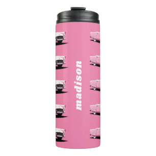 Custom Name Pink Classic Car Thermal Tumbler