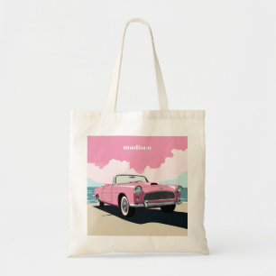 Custom Name Pink Classic Car Tote Bag