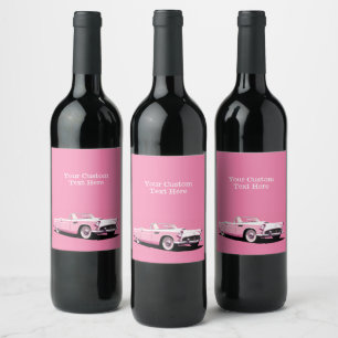 Custom Name Pink Classic Car Wine Label