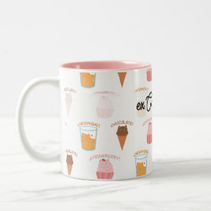 Custom Name Pink Cupcake and Black Cat Pattern Two-Tone Coffee Mug