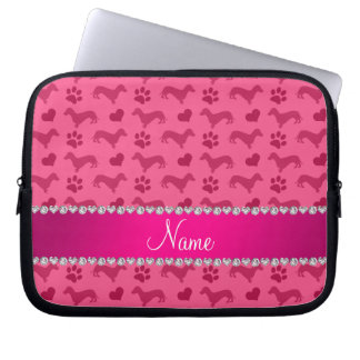 Custom name pink dachshunds hearts paws laptop sleeve