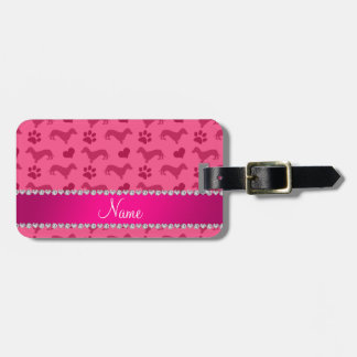 Custom name pink dachshunds hearts paws luggage tag