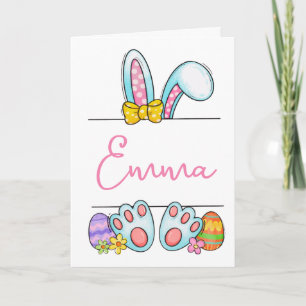 Custom Name Pink Easter Bunny Holiday Card
