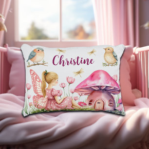 Custom Name Pink Fairy Mushrooms Decorative Cushion
