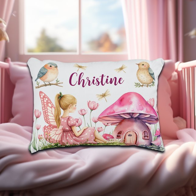 Custom Name Pink Fairy Mushrooms Decorative Cushion (Creator Uploaded)