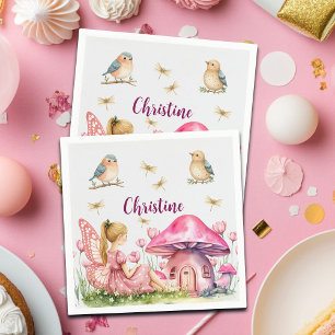 Custom Name Pink Fairy Mushrooms Napkin