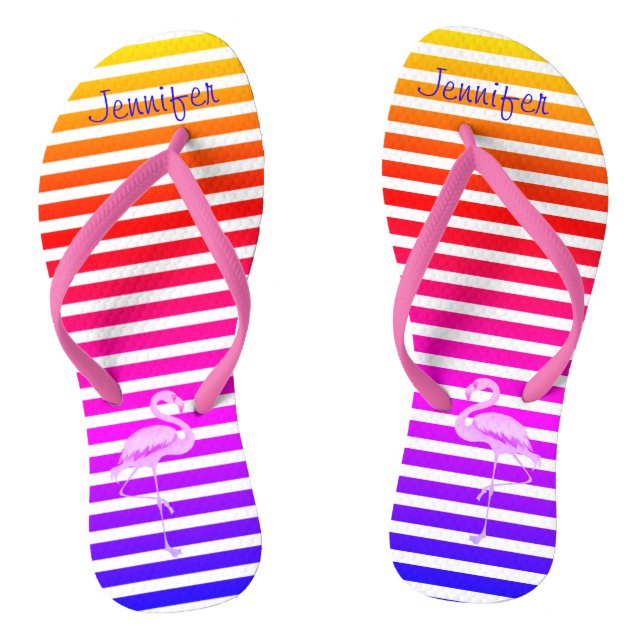 Custom Name Pink Flamingo Jandals (Footbed)