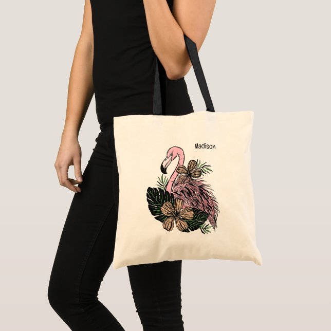 Custom Name Pink Flamingo Tote Bag (Front (Product))