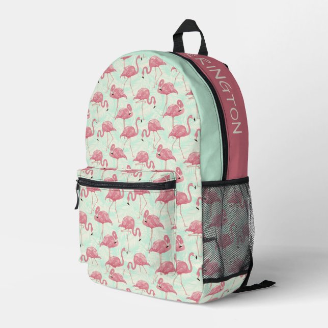 Custom Name Pink Flamingos Pattern Printed Backpack (Back Corner Right)