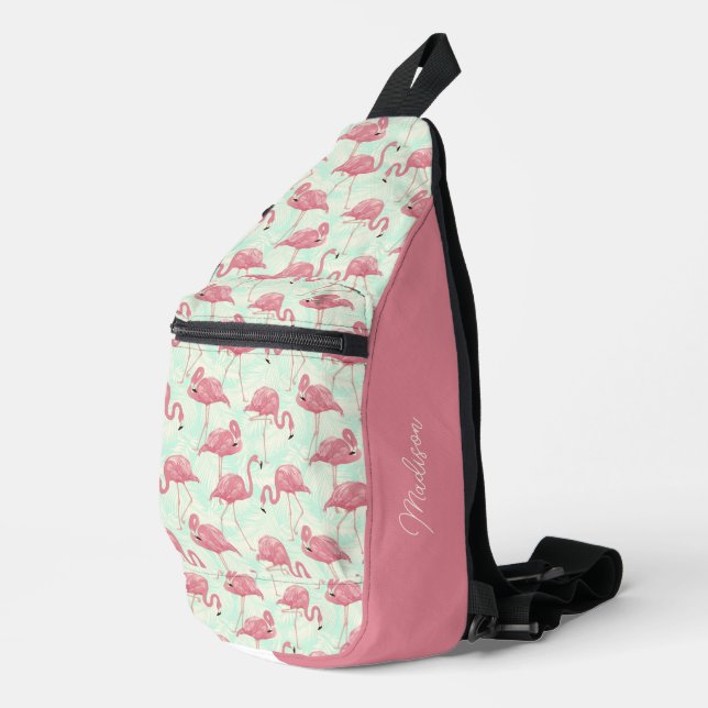 Custom Name Pink Flamingos Pattern Sling Bag (Right Corner)