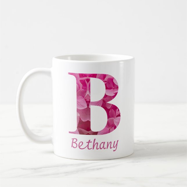 Custom Name Pink Floral Alphabet Letter "B" Mug (Left)