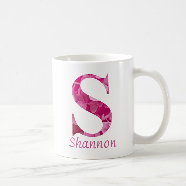 Custom Name Pink Floral Alphabet Letter "S" Mug (Right)