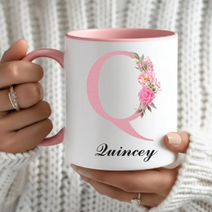 Custom Name Pink Floral Mug Christmas Gift for Mum