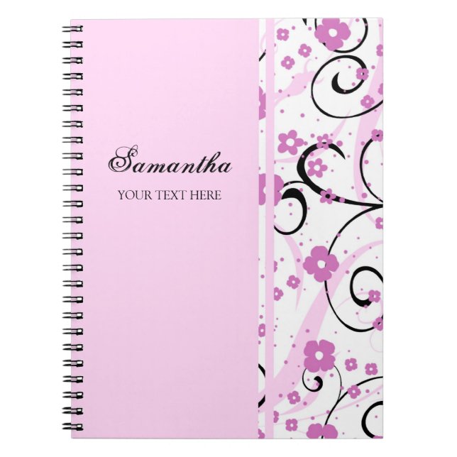 Custom Name Pink Floral Notebook (Front)