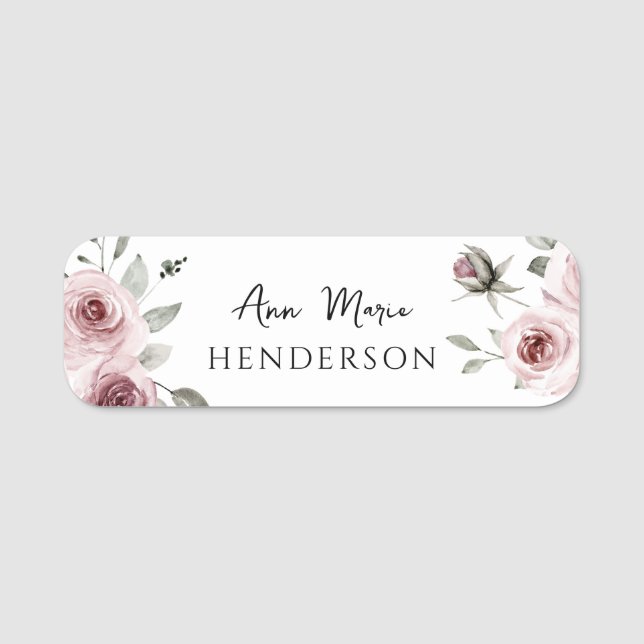 Custom Name Pink Floral Rose  Tag (Front)