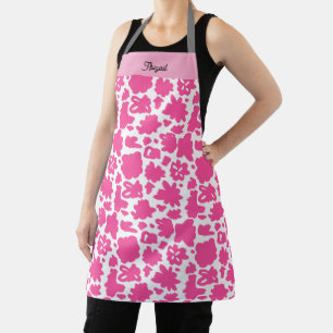 Custom Name Pink Flower Pattern All Over Apron