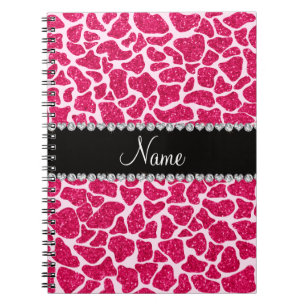 Custom name pink glitter giraffe spiral notebook