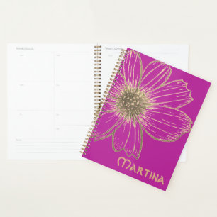 Custom name Pink/ Gold Flower design Planner
