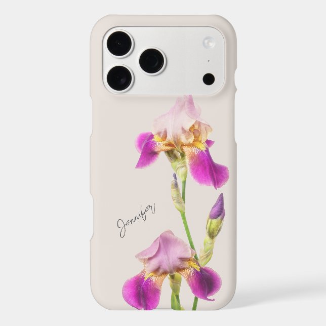 Custom Name Pink Iris Floral Elegant Botanical (Back)