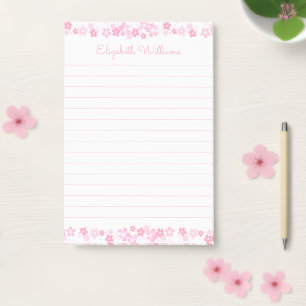 Custom Name Pink Japanese Cherry Blossom 4x6 Lined Post-it Notes