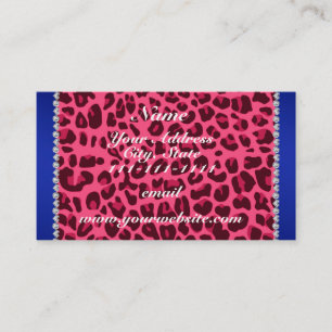 Custom name pink leopard print blue stripe business card